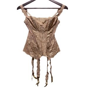 Vintage Victorias Secret Gold Lace Corset Bustier Garter Top 34 Cottage Lingerie